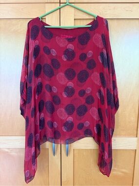 Karma Red Sheer Polka Dot Blouse